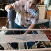 Shawn Ferry > Making Painted Silk Banners painting small tester on small frame, drying the resist