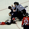 Caps vs Rangers; Washington's Alexander Semin (#28) and NY's Marc Staal (#18) fight in the third period at the Verizon Center. To go with the slap fight It looks like Semin is pulling Staal's hair (subsequent images seem to indicate that he is not)