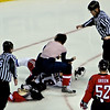 Caps vs Rangers; Washington's Alexander Semin (#28) and NY's Marc Staal (#18) fight in the third period at the Verizon Center. Semin plays the Staal bongos
